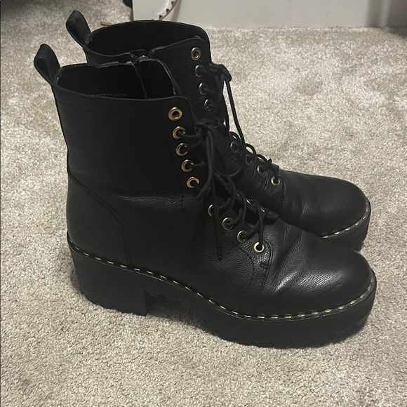 Vince Camuto Black Leather Combat Boots - Picture 1 of 4